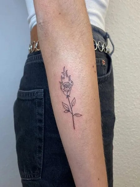 Rose On Fire Tattoo