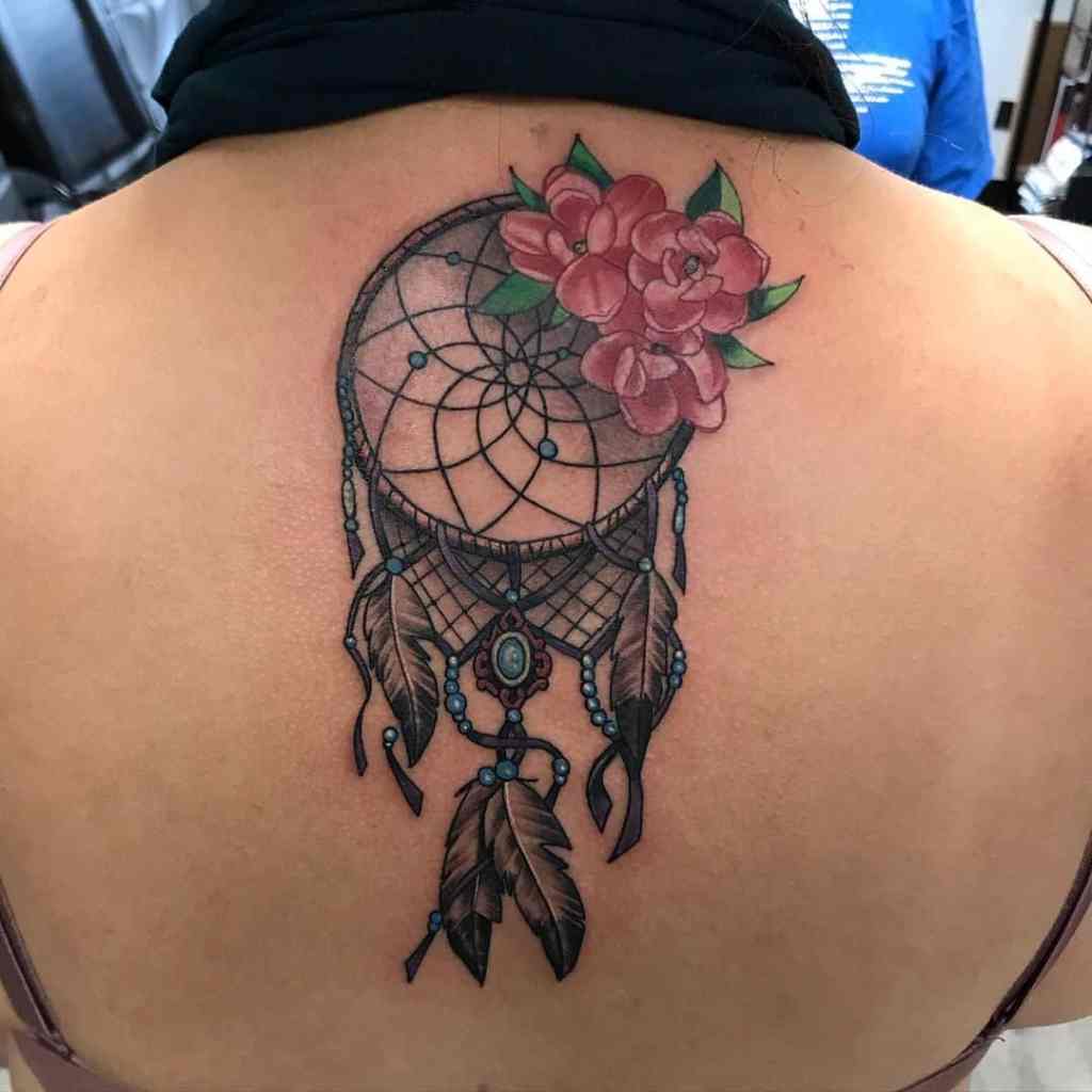 Small Feminine Dream Catcher Tattoo On Back