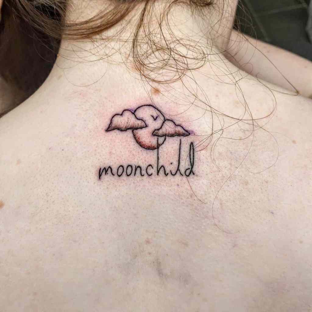 Small Petite Cloud Inspired Back Tattoo For Women