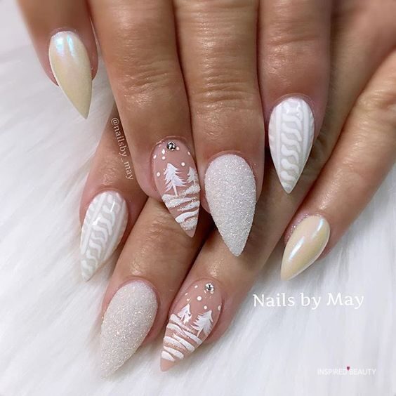 White Nails with Sugary patterns