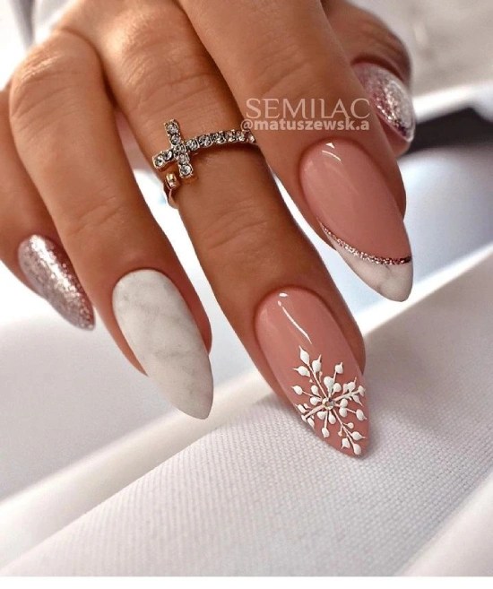 White Snowflake Nails For Winter Wedding