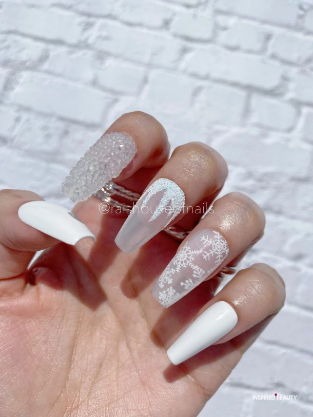 White snowflake nails