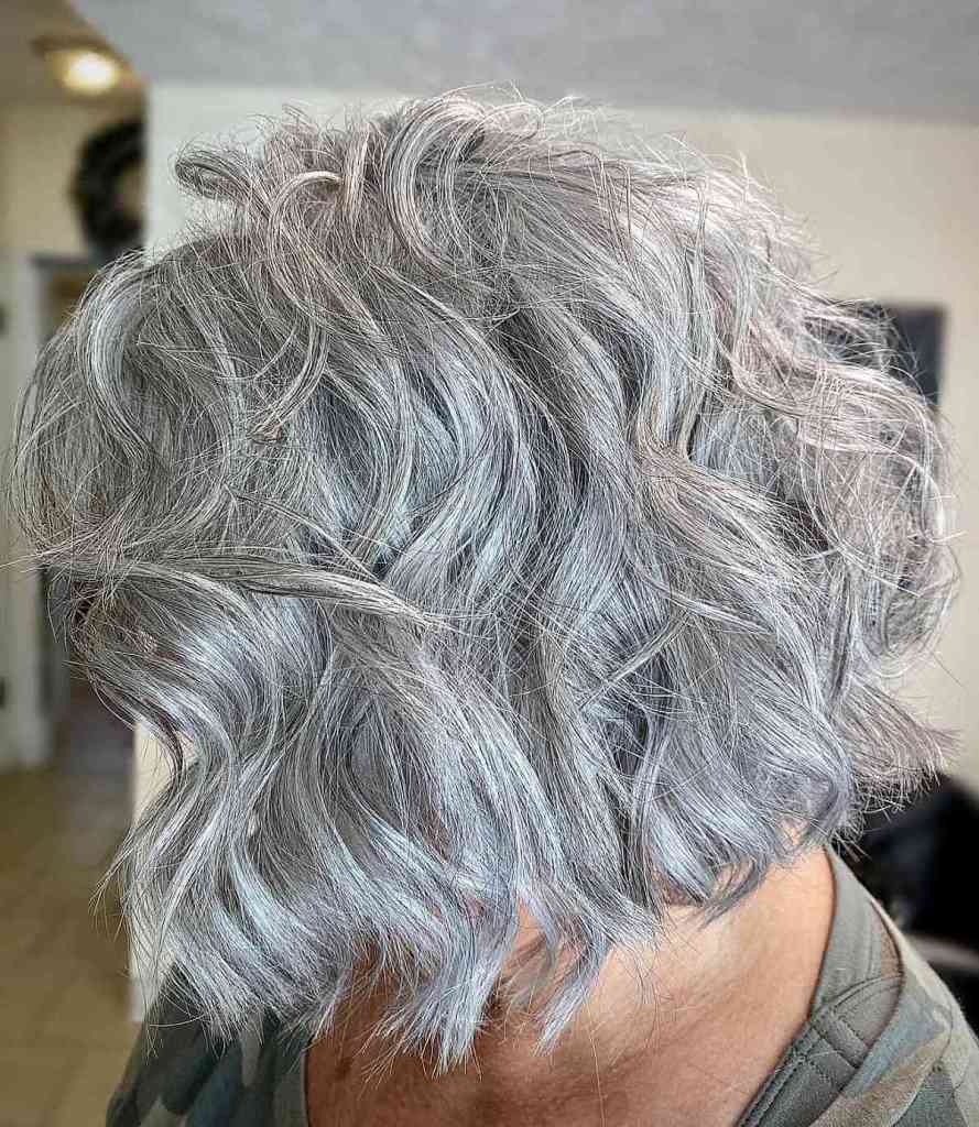 layered choppy bob on wavy hair for women past 60