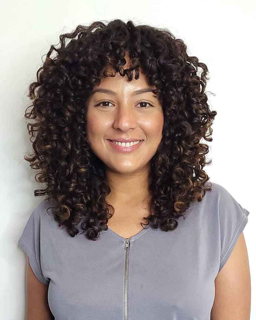 medium length curly shag hairstyle