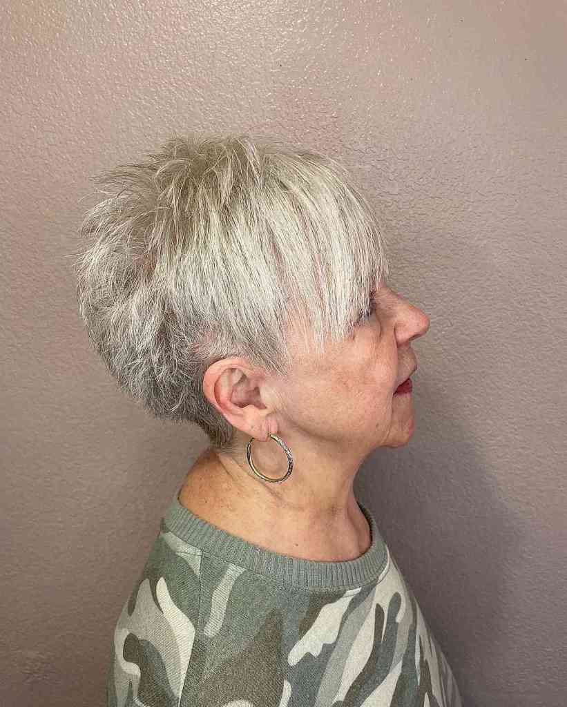 spiky pixie hair with long bangs for ladies sixty and up